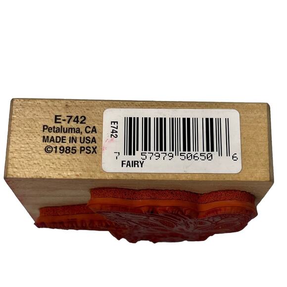 Vintage 1985 PSX Wood Mounted Rubber Stamp - Whimsical Fairy w/ Butterfly Wings - Picture 3 of 3